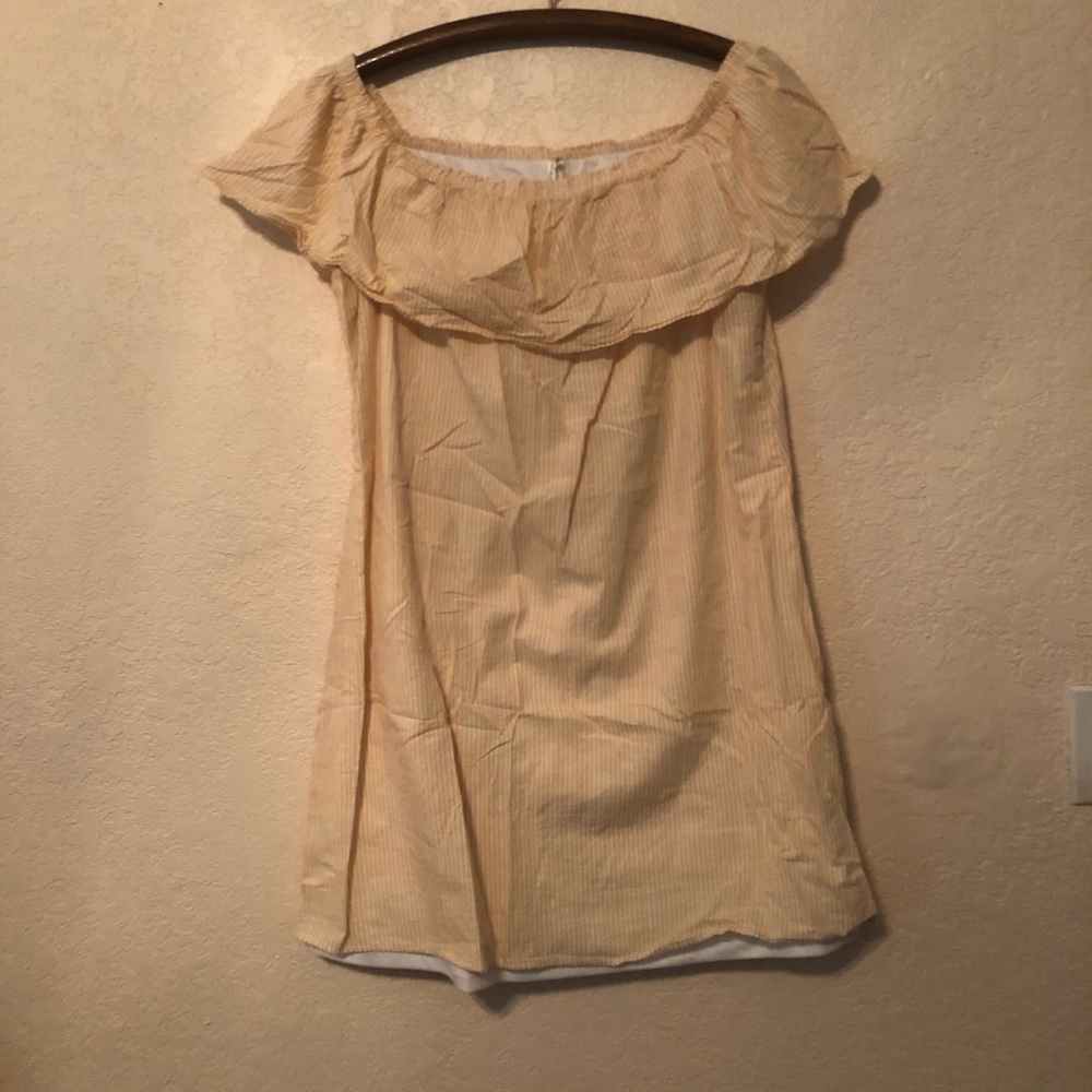 Yellow and White Striped Off the Shoulder Dress